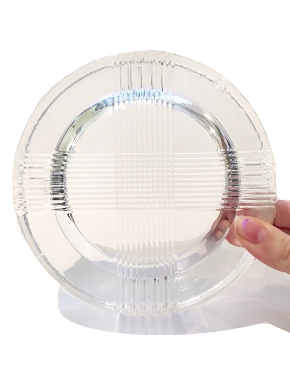 Vintage Cut Crystal Round Ashtray Heavy Duty Candle Base Glassware Trinket Dish